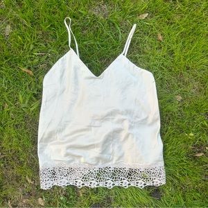 FLORA NIKROOZ Cream Satin Lace Cami Size Medium
